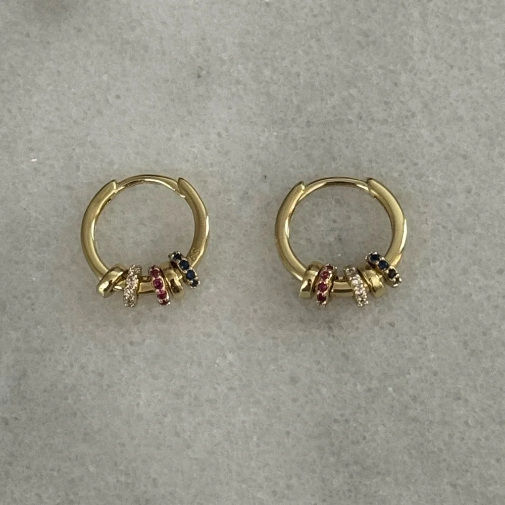 New Stock! Gold Round Crystal Charm Hoop Earrings Brand New - Picture 5 of 6